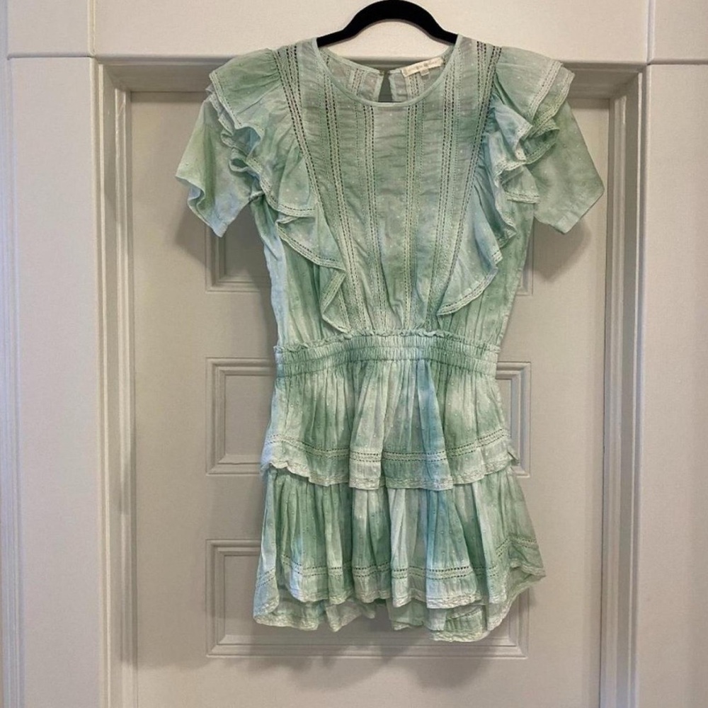 LoveShackFancy Light Green Ruffle Mini Dress